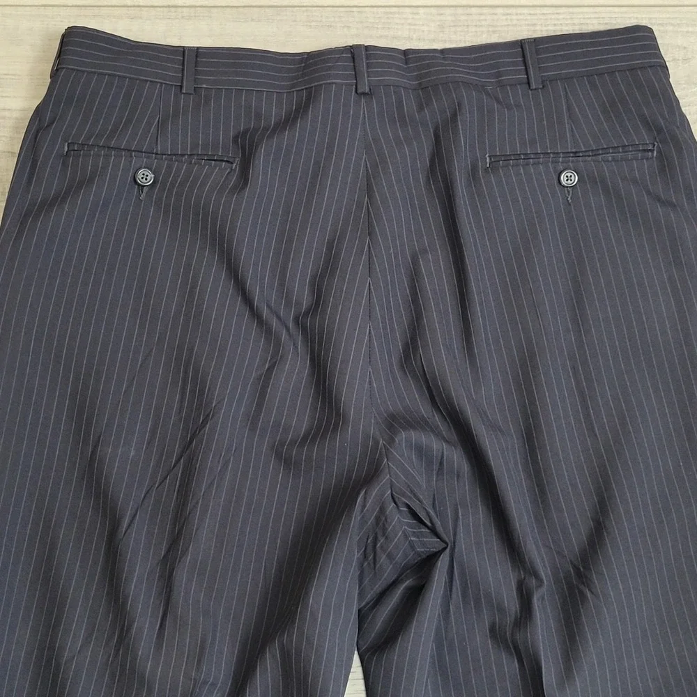 Vintage‎ Lands' End Suit Mens 42R Coat/38x29 Pants 100% Wool Blue w/Pinstripe